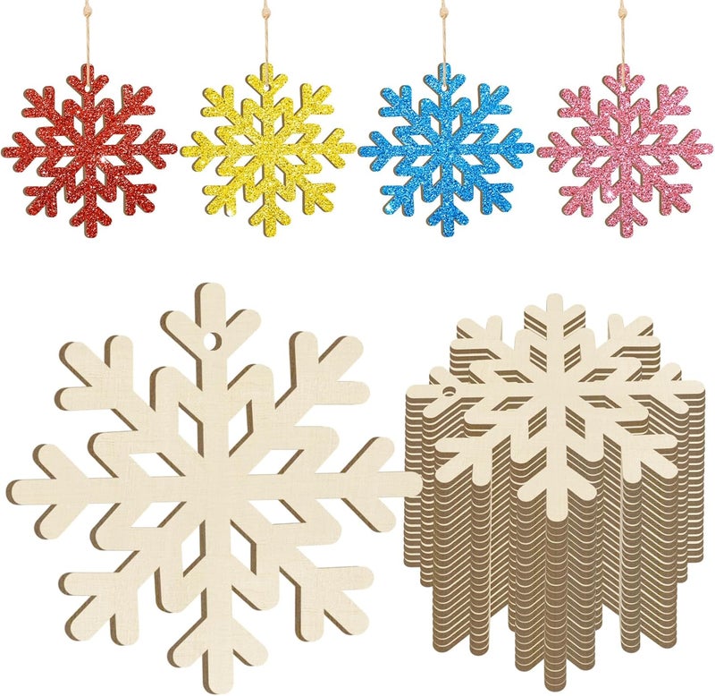 Sophena Wooden Christmas Snowflake Ornaments to Paint Christmas Winter Decoration Cutouts Unfinished 24PCS 3.5 inches, DIY Blank Unfinished Christmas Tree Ornament for Home Snowflakes Crafts Hanging - Image 1